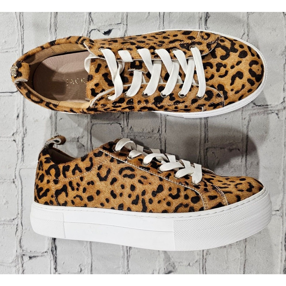 Jack Rogers Paige Platform Sneaker Leopard Real Calf Hair WOMENS SIZE 8